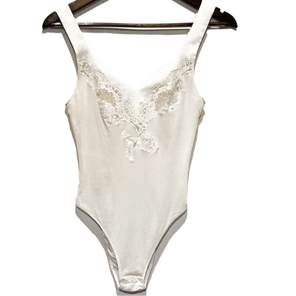 La Perla cotton blend bodysuit with lace accents
